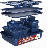 Blue Marble 10-Piece Bakeware Sets, Nonstick Carbon Steel Baking Sheet &amp; Pans, Stackable Space-Saving Bakeware, Dishwasher Safe, Stain-resistant, PFOAPFOSPTFE Free, Oven Safe Up To 450&deg;F (230&deg;C)