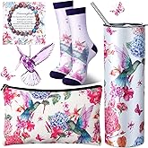 Patelai 5 Pcs Hummingbird Gift for Mom Hummingbird Makeup Bag 20 oz Tumbler with Straw Novelty Sock Acrylic Ornaments Inspirational Bracelet Gifts for Women Grandma Mother's Day Birthday(Flowers)