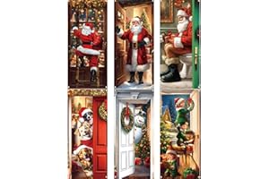 Preboun 6 Pcs Christmas Door Cover Decoration Front Door Backdrop Window Cover House Santa Elves Christmas Outdoor Sign for Home Wall Indoor Party Decorations 78 x 35 Inches