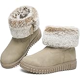 BENPAO Women's Winter Boots Fuzzy Snow Boots for Women Mini Short PU Leather Boots Warm Fur Lined Boots Waterproof Ankle Booties with Zipper