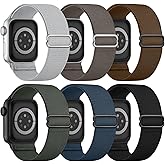 6 Pack Stretchy Solo Loop Compatible with Apple Watch Band 45mm 46mm 44mm 42mm 49mm 41mm 40mm 38mm Men Women, Braided Elastic Nylon Strap for iWatch Series 10 9 8 7 6 5 4 3 11 SE SE 2/3 Ultra Ultra 2