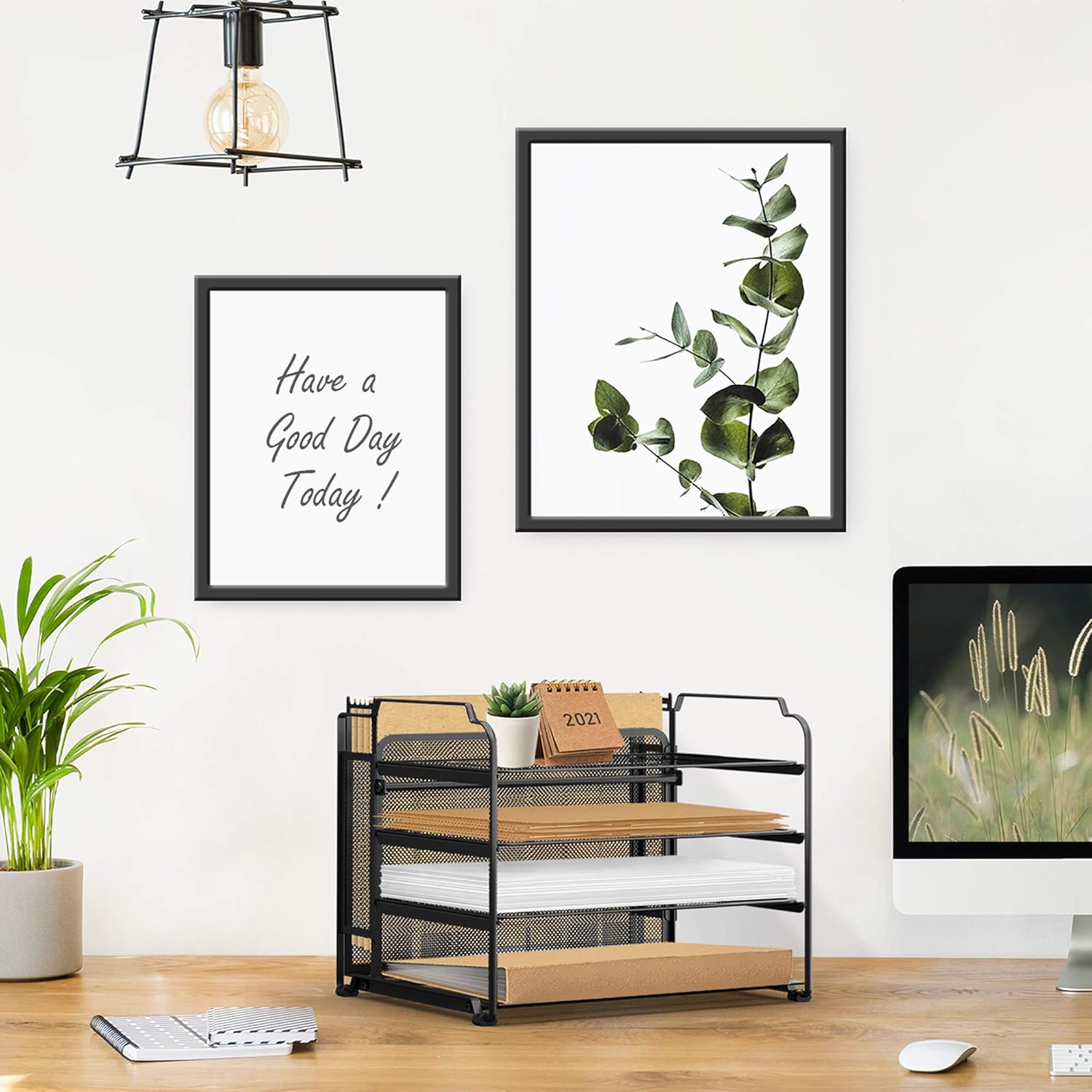 CAXXA 4 Tier Mesh Document Trays with Vertical Upright Section for Hanging File Holders, Mesh Office Supplies Desk Organizer, BLACK: Home Improvement