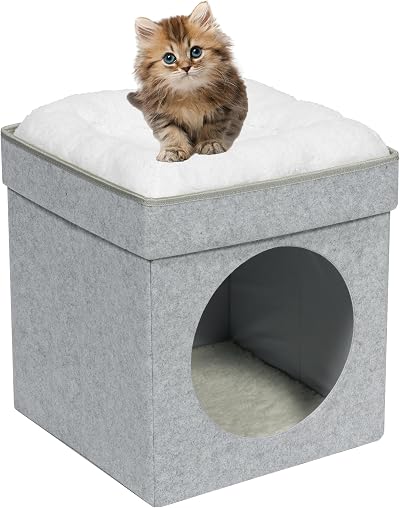 Bonlife Foldable Large Cat Bed Indoor Tent House 32x32x39cm White