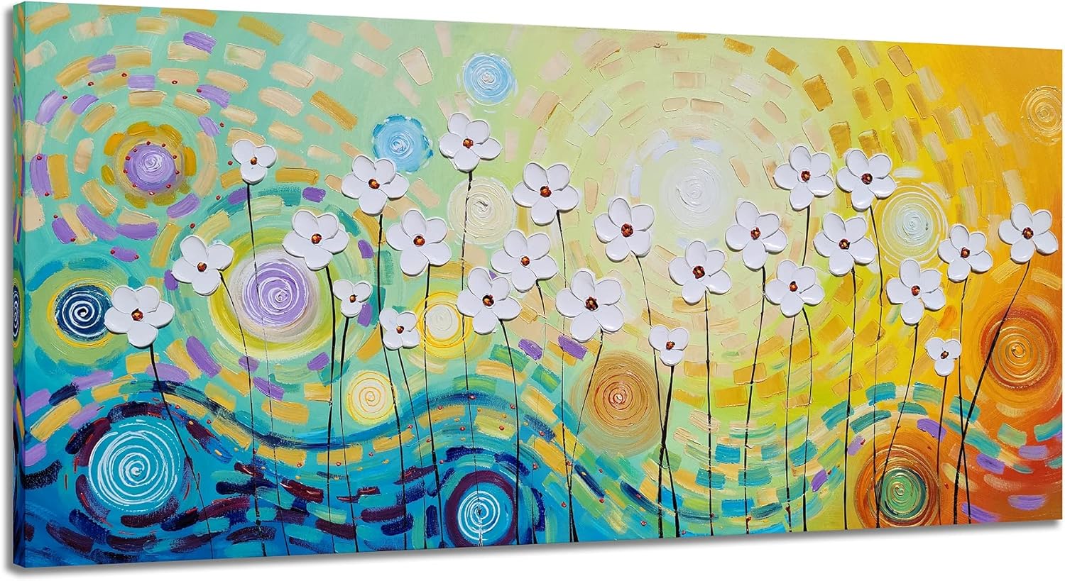Paintings - YHSKY ARTS White Flower Oil Paintings with Hand Painted Textured Modern Colorful Canvas Wall Art Contemporary Botanical Pictures Abstract Aesthetic Artwork for Living Room Bedroom Bathroom Decor