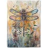 coedoaes Watercolor Dragonfly Fleece Blanket,50x60in,Artistic Insect Intricate Wing Earthy Tones Throw Blankets,Soft Cozy Lightweight, Ideal for Bed Living Room Home Boho Decor,Women Gifts