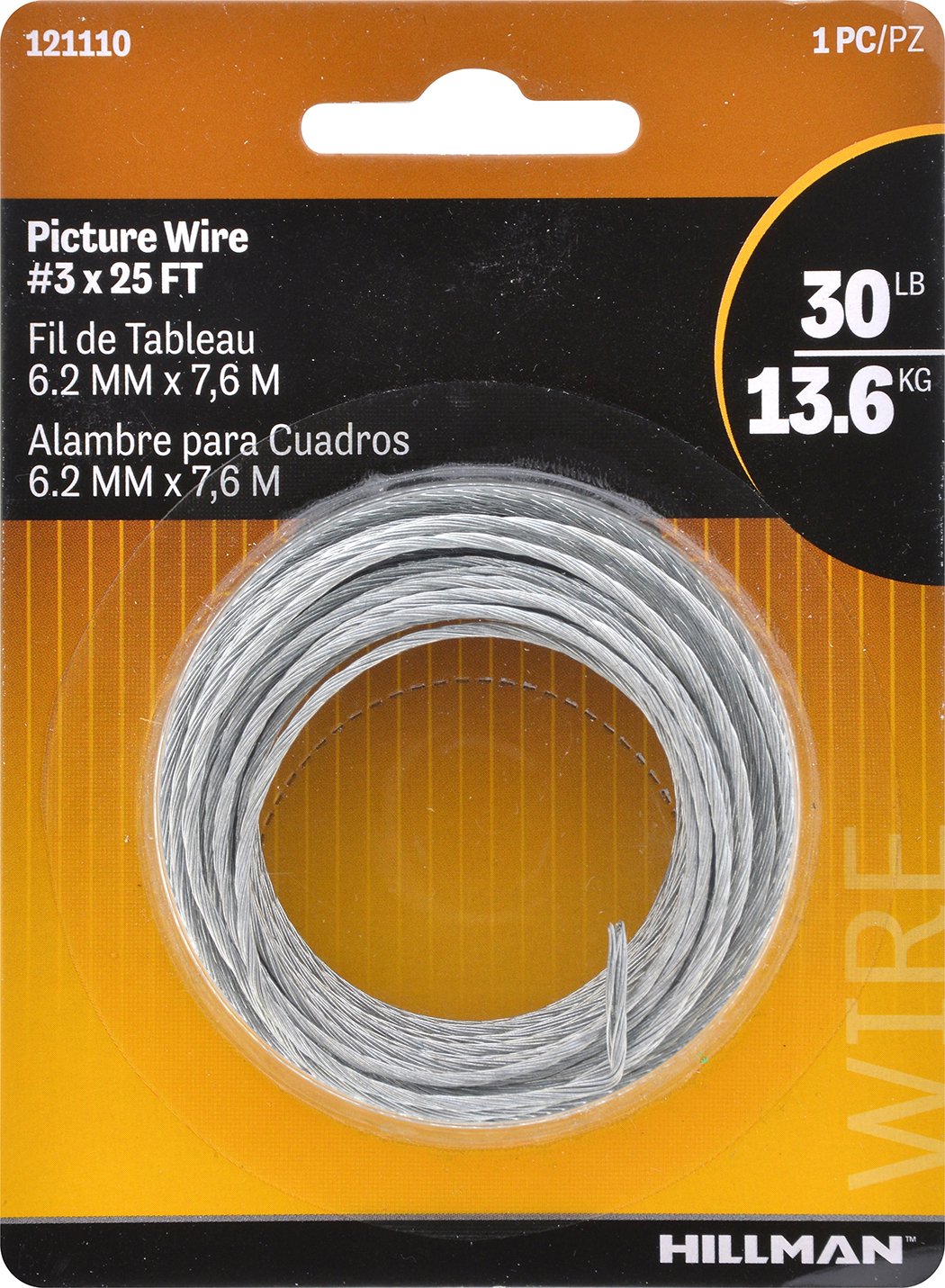 Hillman Steel Wire Rope Picture Hanging Wire, 25', Corrosion Resistant, Holds 30 lbs, Ideal for Crafts & DIY, Silver | 121110