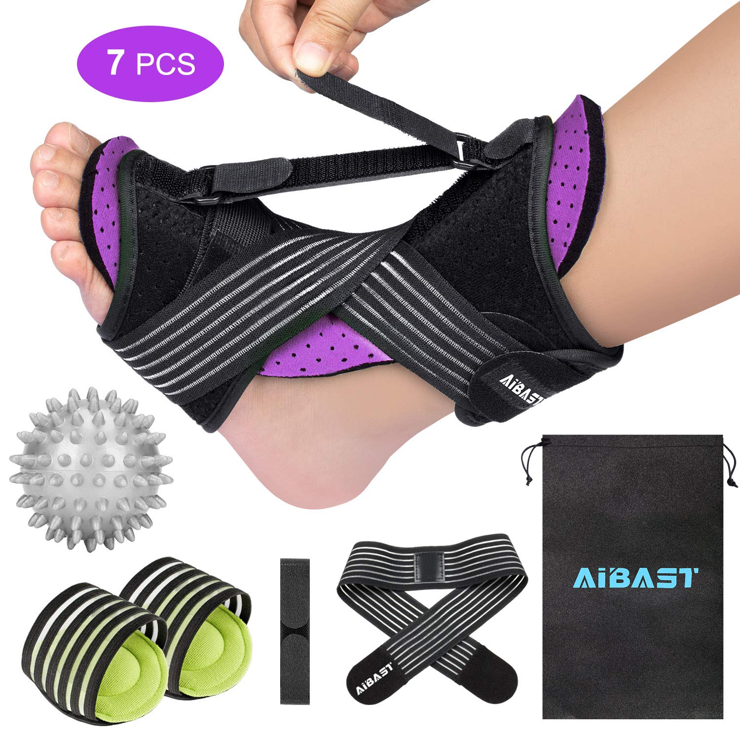 2020 New Upgraded Purple Night Splint for Plantar Fascitis, AiBast Adjustable Ankle Brace Foot Drop Orthotic Brace for Plantar Fasciitis, Arch Foot Pain, Achilles Tendonitis Support for Women, Men: Industrial & Scientific