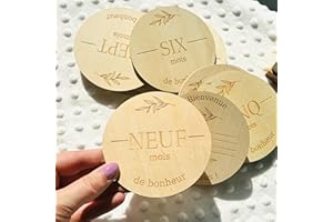 Pastilles de bois 1 à 12mois, Souvenir bébé photo, Disque étapes nouveau-né, Cartes de croissance. (Boho)