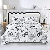 SDIII 3PCS White Gaming Comforter Set Full, Soft Microfiber Lightweight Game Comforter Sets for Boys Girls Kids Teens, Video Gamer Bedding Set Full