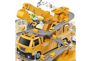 Lucky Doug Crane Excavator Toys with Cars Race Track Play Set for Boys Age 3-5, Kids Excavator Crane Truck Toy with Light & Sounds, Construction Vehicle Toys Birthday Gifts for 3 4 5 6 Years Old Boys