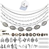 DIY Cowgirl Hat Accessories Kit, 6pcs Trucker Hat Brim Chains & 30pcs Charms & 30pcs Round Rings for Women Trucker Hats Mesh Baseball Caps Detachable Metal Bill Decoration