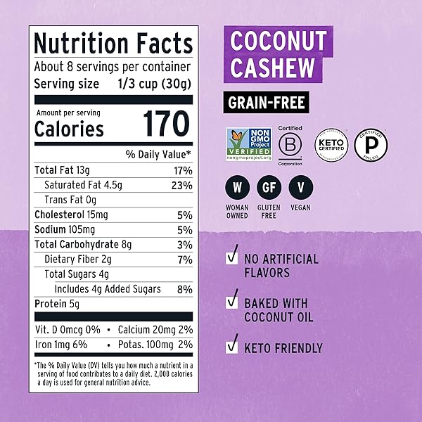 PURELY ELIZABETH, COCONUT CASHEW, KETO GRANOLA, GRAIN-FREE, NON-GMO, PALEO (8OZ BAG)