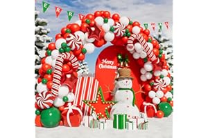 WECEPAR Christmas Balloon Garland Arch kit with Xmas Green Red White Candy Balloons Gift Box Balloons Red Star Balloons for Christmas Party Decorations