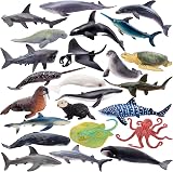 TOYMANY 24PCS Mini Sea Animals Figures Realistic Ocean Figurines Cake Topper