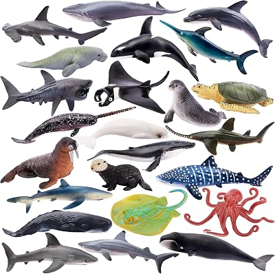 TOYMANY 24PCS Mini Sea Animals Figures Realistic Ocean Figurines Cake Topper