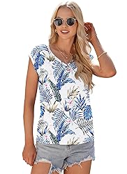 AUSELILY Womens Cap Sleeve T-Shirt Casual Loose Fit