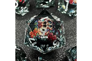 HAOMEJA Skull D&D Monster Resin Dice Set DND Skeleton 7 PCS Sharp Edges Dice with Gift Dragon Eye Bag Apply to Dungeons and Dragons Role Playing Game Gift (Skull A & Black)
