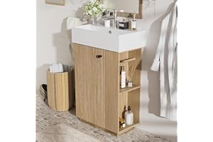 21.6inch Modern Freestanding Bathroom Vanity with Ceramic Basin - Perfect for Small Bathrooms, Left or Right Side Storage, Ba