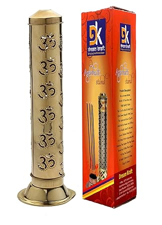 DreamKraft Brass Safety Incense Holder Agarbatti Stand with ash catcher- 28 X 9 X 9 CM (Design#3)