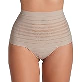 Leonisa Seamless High Waisted Thong Panty UltraStripe Undetectable Lace Stripe for Women - Slimming Tummy Control Underwear