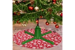 COOLWUFAN 360-Dgree Rotating Christmas Tree Stand for Up to 9ft & 120lb Artificial Trees, 4 Built-in Power Outlets Base with Remote Control, Sturdy Revolving Holder for 7.5ft Xmas Tree