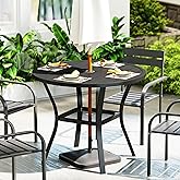Outsunny Outdoor Dining Table for 4, 35.5" Round Garden Patio Table with 1.6"-2" Umbrella Hole, Wire Shelf, Slatted Metal Top