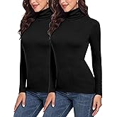 H HIAMIGOS Turtleneck Ribbed Tops for Women Thermal Underwear Thermal Shirts Long Sleeve Tops