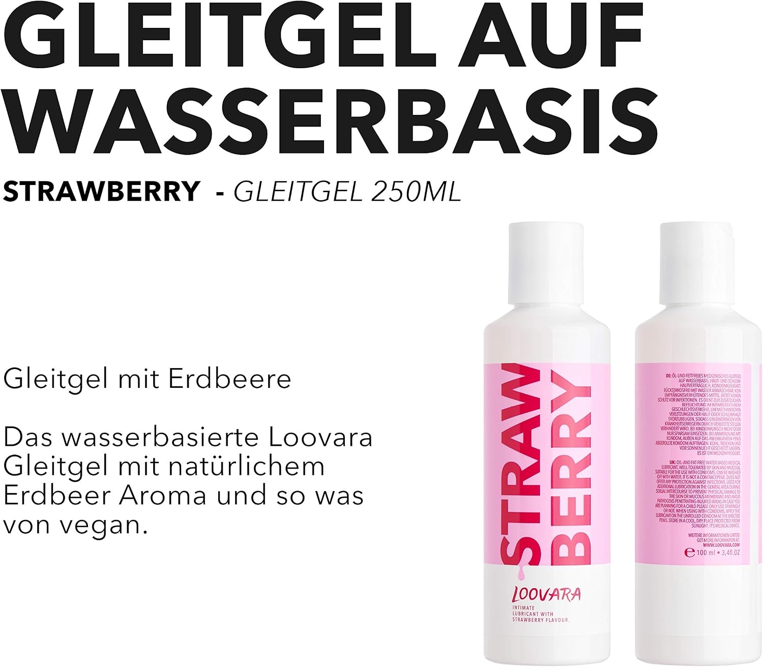 Loovara Lubricant Gel Strawberry Flavor 100 ml - Edible, Vegan, Natural, Dermatologically Tested, Condom-Safe - Image 3