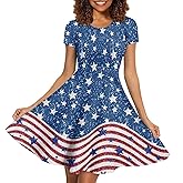 RMMRIYUE Women's Summer Casual Dress Short Sleeve Flare A-line Swing Skater Dress Beach Cover up Holiday Dress Size S-4XL
