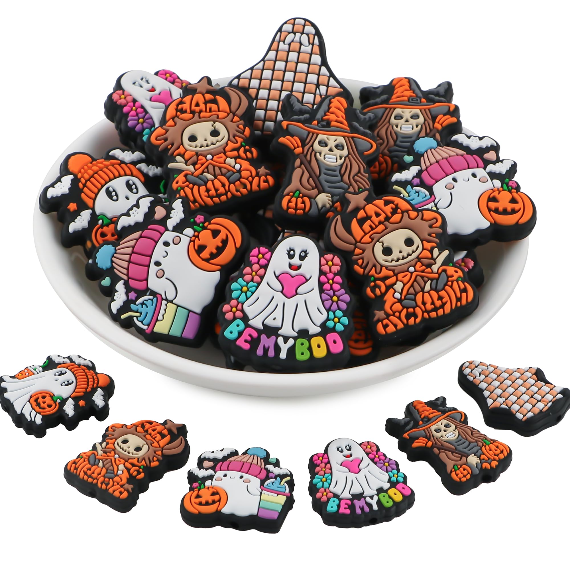 Photo 1 of Lovyomi 6PCS Halloween Silicone Focal Beads for Pens, Ghost Silicone Beads for Lanyard Making DIY Handicraft