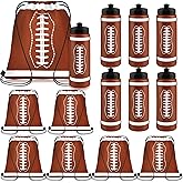 Denylo pro 6 Sets Football Water Bottle with Football Drawstring Bag Set Plastic Brown Water Bottles for Rugby Player Sport Gym Party Favor