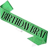 Hapdoo Birthday Sash for Women, Green “BIRTHDAY BRAT” Sash with Glitter Foil for Girl, Happy Funny Birthday Decorations Accessories for Women Men Party Favors Supplies