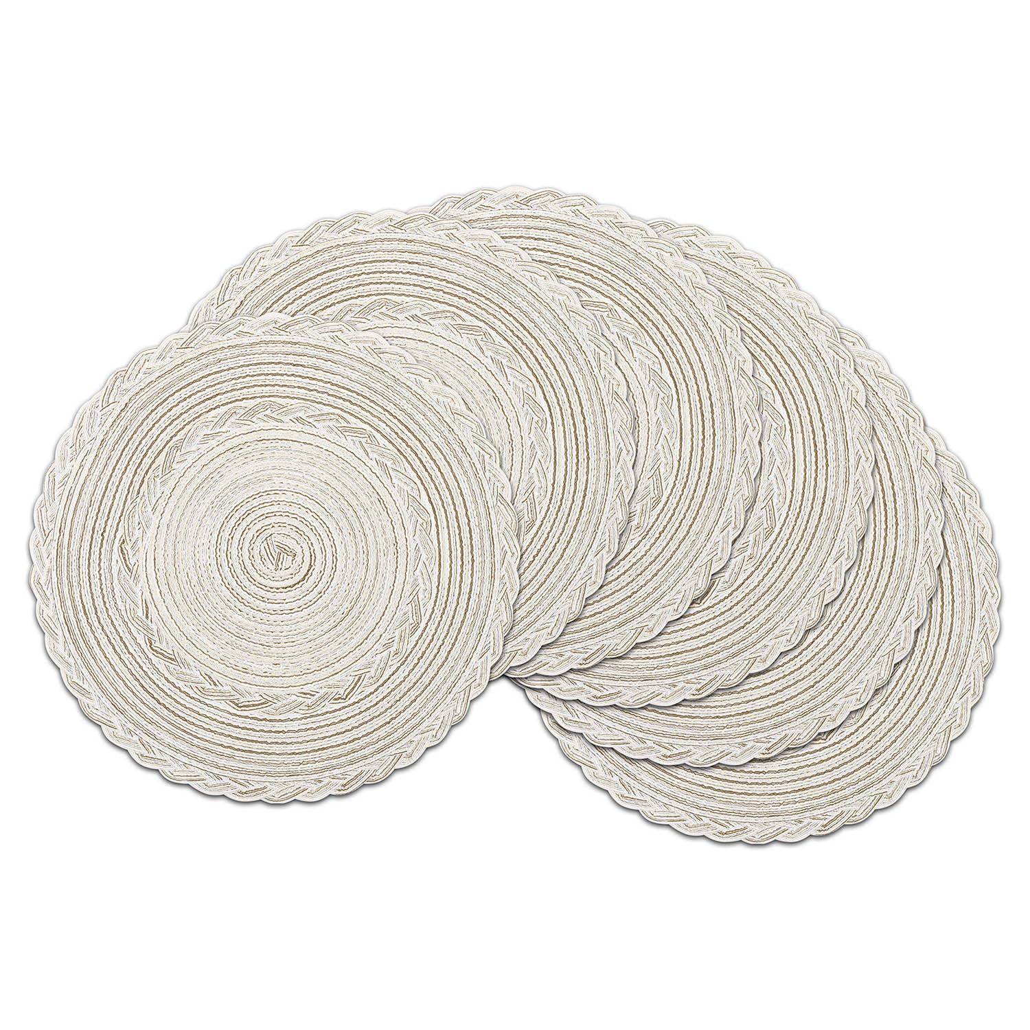 SHACOS Round Placemats Set of 6 Braided Woven Place Mats Washbale Table Placemats Round Heat Resistant Table Mats for Kitchen Dining Table Home Restaurant (Ivory white)