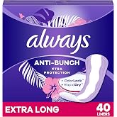 Always Anti-Bunch Xtra Protection Daily Liners Extra Long Unscented, Anti Bunch Helps You Feel Comfortable, 40 Count