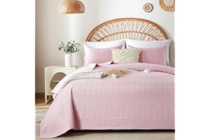 KAKKI Pink Quilt Set King Size, Bohemian King Quilt Set for All Season, 3 Pieces Lightweight Pink Bedspread Coverlet with Pillow Shams, Soft Quilt, Luxurious Quilted Bedding Sets(Pink，King)