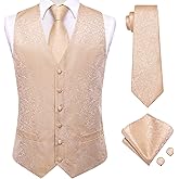 Hi-Tie Champagne Paisley Suit Vest Tie Set for Men Silk Waistcoat Necktie Handkerchief Cufflinks for Business Wedding Tuxedo