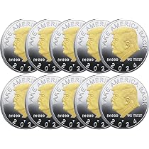 6 Gold Trump Coins With Protective Case, Double Sided Trump Coins