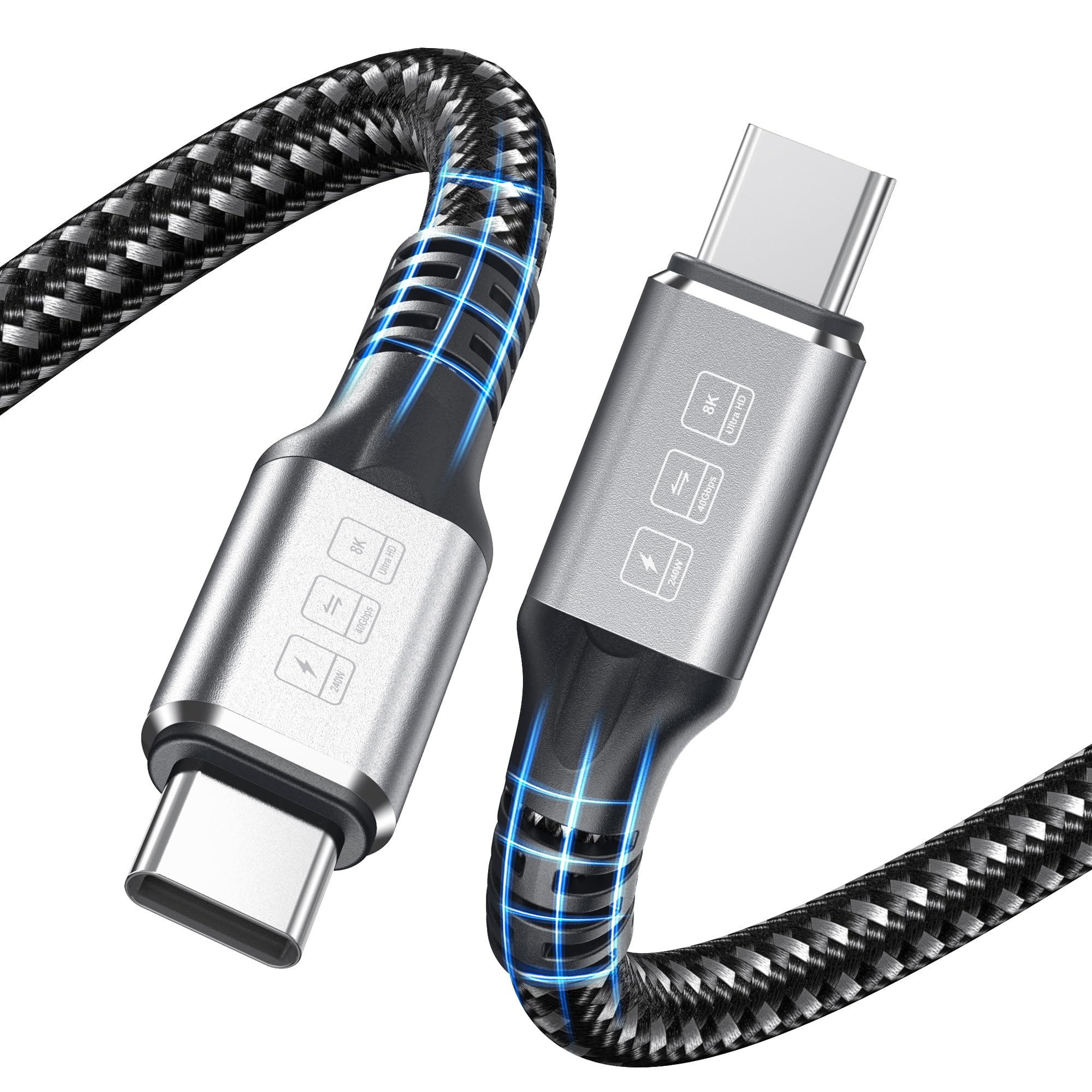 VANOVEI 240W Thunderbolt 4 Cable, 6.6ft USB C to USB C Cable Supports 40Gbps Date Transfer&Single 8K&Dual 4K Display, Type C Cable Compatible with Phone 17/16/15/Pro/Pro Max/Max/Pad