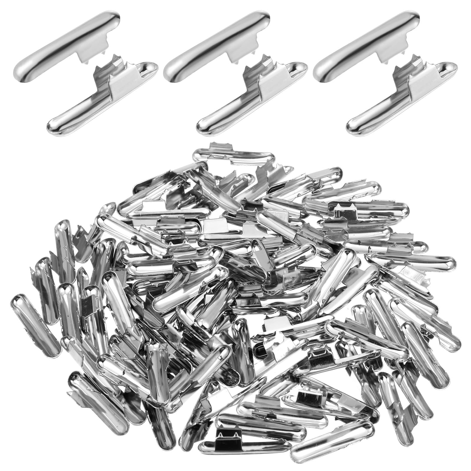 Photo 1 of 100 PCS Stainless Steel Elastic Cord Crimp Ends, Metal Half Cover Elastic Barbed Cords Fastener Crimps Covers, Stopper End Clip Crimp Caps for Binding Webbing Hanging Crafts
