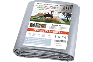 TEZONG Tarps Heavy Duty Waterproof 8x14ft,Silver Plastic Tarps Large Multipurpose Outdoor Tarp Cover Thick Poly Tarpaulin 12MIL for Emergency Rain or Sun, Roof, Patio Furniture, Firewood, Canopy