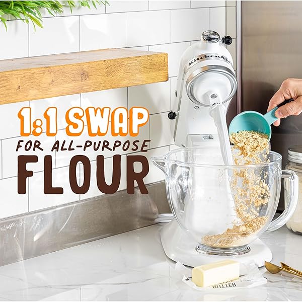 PBFIT PEANUT FLOUR BAKING BLEND – GLUTEN FREE & NON GMO – 11G PROTEIN PER SERVING 10% DV – 80% LESS FAT THAN ALMOND FLOUR – 1 TO 1 SWAP FOR WHITE FLOUR – LIGHT PEANUT FLAVOR – 25% DV FIBER – 24 OZ