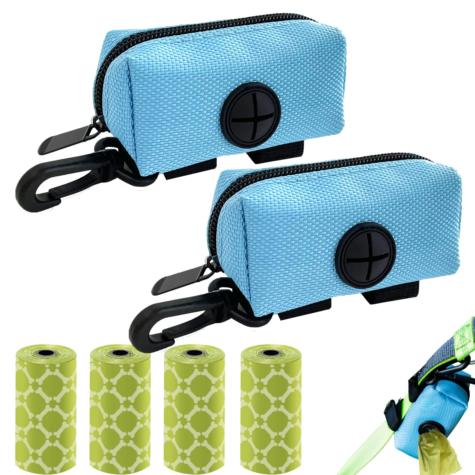 Photo 1 of (2 Pack) Dog Poop Bag Holder for Leash Attachment - Waterproof Dispenser with Carabiner & 4 Pet Waste Bags, Hands-Free Design for Walking/Running, Fits All Leash, (Blue)