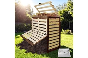 DOLEMODUO Wood Composter Bin, 95 Gallon Compost Bin Outdoor with Front and Top Door, Large Capacity Composter Box for Backyard, Garden, Patio