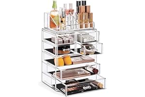 Sorbus Acrylic Makeup Organizer Set, 7-Drawer Vanity & Countertop Cosmetic Storage with Small & Wide Compartments, Clear Makeup Storage for Brushes, Lipsticks, Jewelry – Holiday Gift for Women & Teens