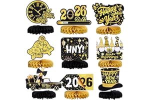 VioraWhite 9 Pcs New Years Table Decorations 2026 Happy New Year Eve Centerpiece for Table 2026 Honeycomb Centerpieces Years Eve Party Supplies
