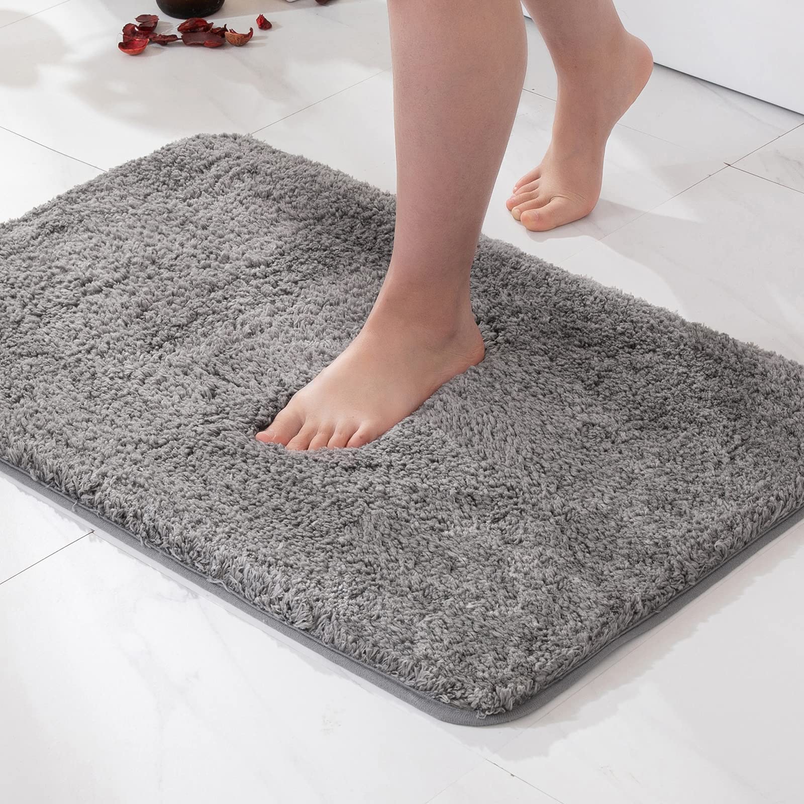 MIULEE Bath Mat Non Slip Absorbent Bathroom Soft luxurious Shower Small Mat Doormat Inside Rugs Kitchen Rugs Carpet Mat Washable for Bathroom Bedroom Kitchen Entrance 60x90 cm Sliver Grey