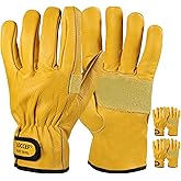 LOCCEF 2 Pairs Leather Work Gloves for Men and Women,Cowhide Leather Gloves Utility Working Gloves