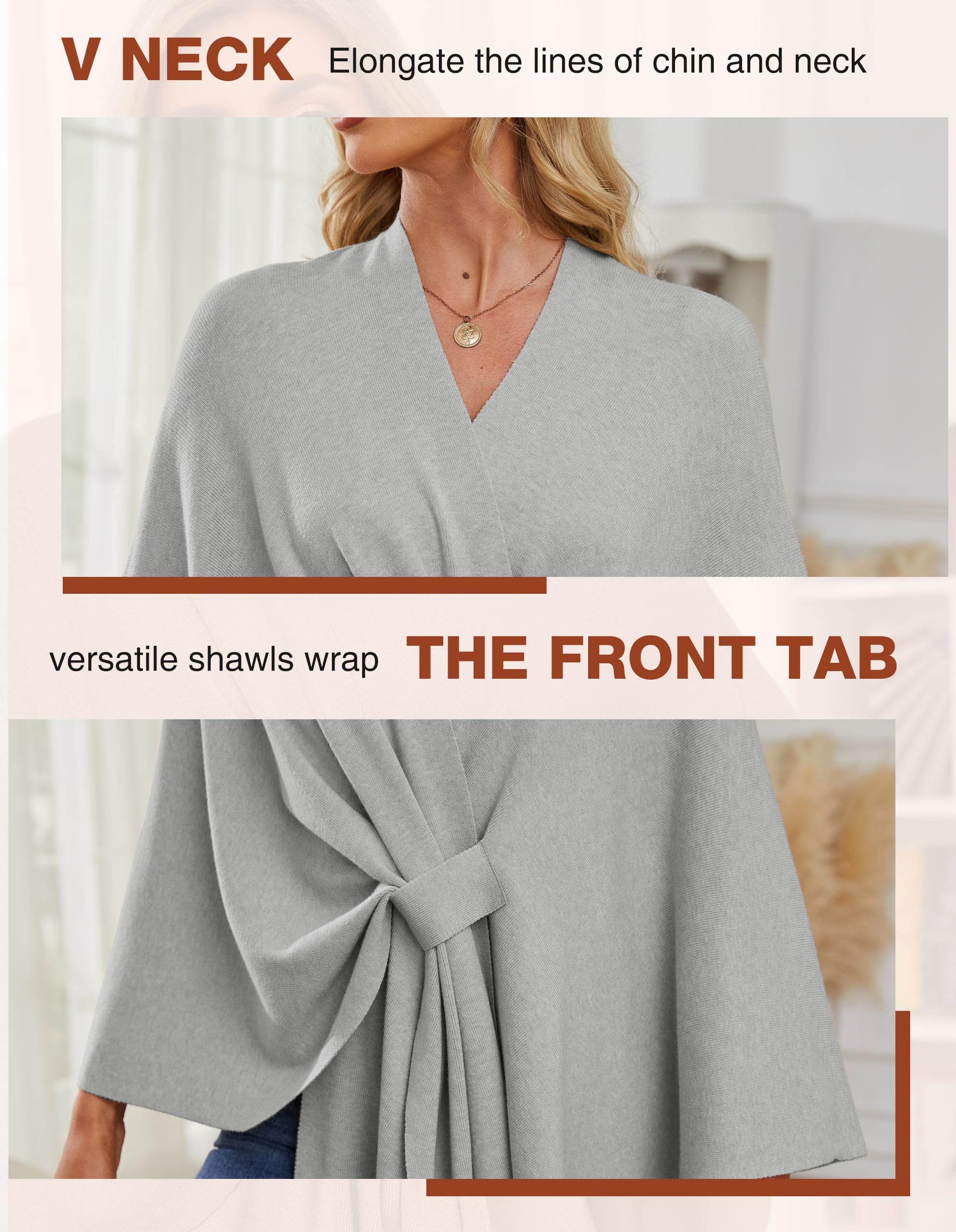 PULI Women's Elegant Shawl Wraps Soft Open Front Poncho Sweater for Spring Fall Winter