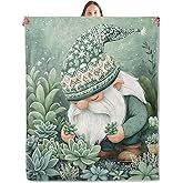 xmwjfd Succulent Garden Gnome Blanket, Cozy Plush Throw Blanket for Couch Bedroom Outdoor, Lightweight Soft Flannel Travel Blankets, Gifts for Women Adults Kids, Warm Decor 50"×60"