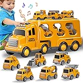 Beby Buty 7 in 1 Construction Trucks Cars for Toddlers 3-5, Boy Toddler Car Truck Toys with Light Sound, Birthday Gifts for 3 4 5 6 Year Old Boy